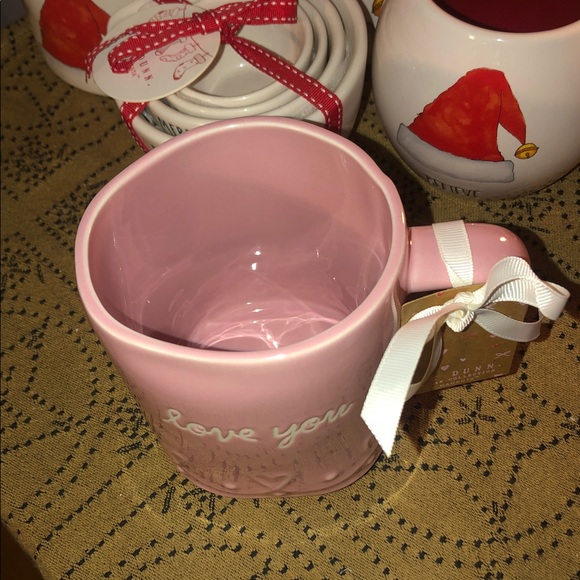 Rae Dunn LOVE YOU Mug Dusty Pink with Raised Heart Scroll Design - Picture 2 of 7